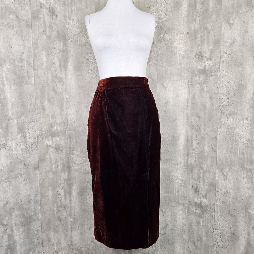 Vintage 90s City Girl Maroon Velvet Midi Skirt Gothic Victorian Sexy Volup